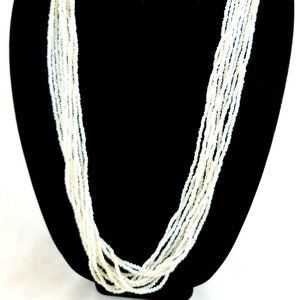 VINTAGE SMALL WHITE BEADED 10 STRAND NECKLACE SIGNED WD
